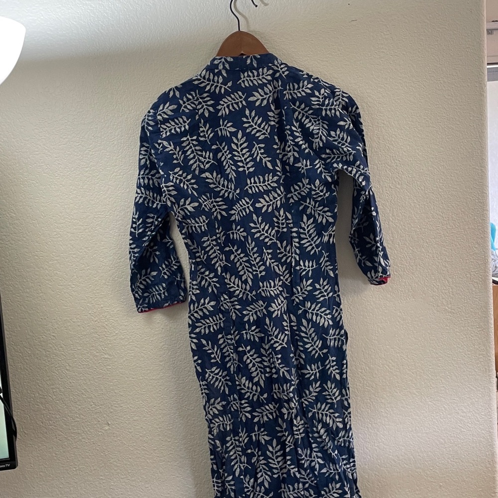 Indian cobalt Blue red accent Floral maxi Dress side slits 100%cotton boho 60’s - Picture 7 of 8